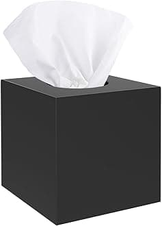 Luxspire Resin Paper Tissue Box Cover Holder, Square Facial Tissue Case, Pumping Paper Roll Toilet Paper Holder Napkin Dispenser for Office Bedroom Car Bathroom Vanity Accessories Decor, Matte Black