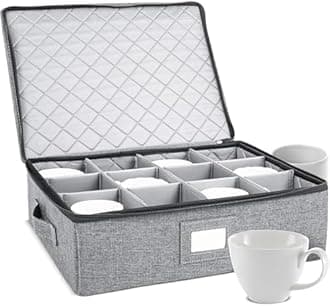 StorageLAB Cup and Mug Storage Box, Holds 12 Coffee Mugs and Tea Cups, Fully-Padded Inside with Sturdy Construction (Grey)
