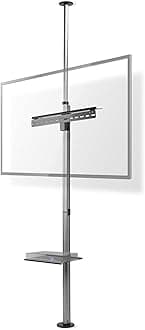 Nedis Floor-to-Ceiling TV Stand, Adjustable Height, Suitable for 37"-70" Screens, Max. 30kg Weight, 360° Swivel, VESA Compatible - Black/Silver