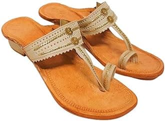 GenericWomen's Kolhapuri Chappals | Ethnic Leather Heels Kolhapuris for Women | WK19