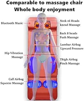 Full Body Massage Mat with Heat, Portable Massage Chair, Foldable Massage Mat, Vibrating Full Back Massager with Neck Massage Pillow, Back Massage Chair Pad, 176.5X61cm