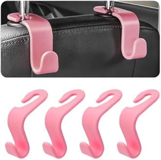 4PCS Car Back Seat Headrest Hooks, Rear Car Seat Storage Headrest Hanger Holder Hooks Organizer, Universal Auto Interior Accessories for Bag Purse Handbag Cloth Coats Grocery (Pink)