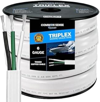 6/3 AWG UL 1426 (The Real Thing) Triplex Flat Marine Wire - Tinned Copper Boat Cable - 30 Feet - White PVC Jacket
