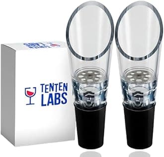 TenTen Labs Wine Aerator Pourer (2-pack) - Premium Aerating Spout and Decanter Set - No Drip and No Spill - Improve Taste and Smell Immediately - Gift Box Included - Black