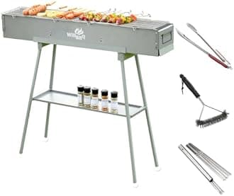 WILLBBQ Charcoal Grills Commercial Quality Portable Multiple Size Hibachi BBQ Lamb Skewer Folded Camping Barbecue Grill(39.4x7.1x5.1 inch With Accessories) - The Perfect Gifts for Grill Lovers