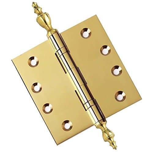 4 Door Hinges 4" x 4" Extruded Solid Brass Ball Bearing Brass Hinge Heavy Duty Polished Brass (US3) Stainless Steel Removable Pin, Architectural Grade, Ball/Urn/Button Tips Included