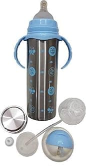 Chinmay Kids Stainless Steel Multifunctional 3 in 1 Thermosteel Milk Feeding Bottle for New-Born/Toddler with Straw Sipper and Nipple | BPA Free | 240 ml Capacity (Blue)