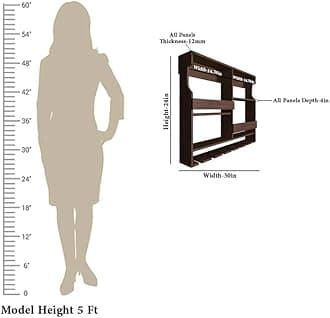 Wooden Wall Mounted Wine Rack, Bar Cabinet with Glass Storage, Wall Hanging Mini Bar for Home Wine Rack/Holder Upside Down Glass Hanging Organizer Size 30 x 24 Inch (Rosewood) (Natural)