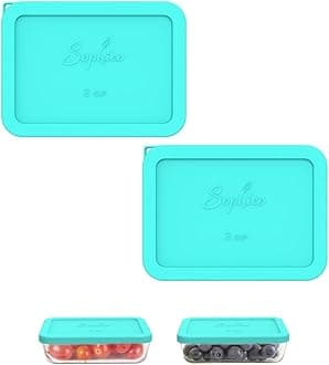 3 Cup Rectangle Silicone Storage Cover Lids Replacement for Pyrex 7210-PC Glass Bowls, Container not Included (MINT, 2 Pack)