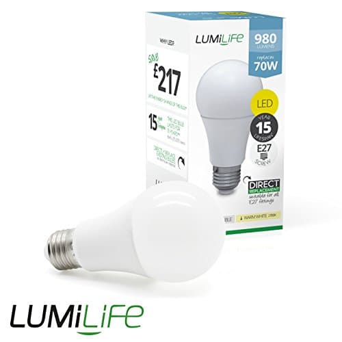 LUMiLife 12 Watt E27 Edison Screw Standard Shape Lightbulb - Cool White - Non Dimmable - 75W Halogen / Incandescent Equivalent - 300 Degree Beam Angle - Shipped from England - Energy Rating A+ -