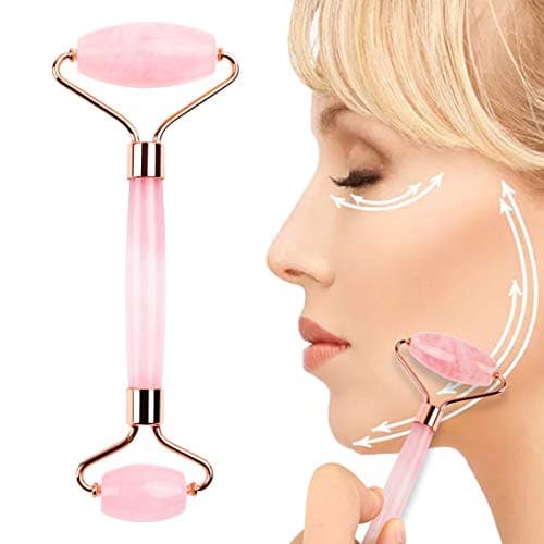 Jade Roller for Face, Anti Aging Rose Quartz Roller Gua Sha Scraping Tools, Upgraded Noiseless Jade Facial Roller Set, Provide Relaxation for Women, 100% Real Natural Nephrite Jade Face Roller Massage