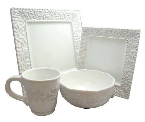 American Atelier Bianca Leaf 16-Piece Square Dinnerware Set by The Jay Companies