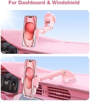 VICSEED Pink Phone Holder for Your Car [Sturdy & Durable] [Powerful Suction] Dashboard Windshield Air Vent Car Phone Holder Hands Free Phone Mount for Car for iPhone Android, Pink Car Accessories