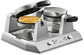 Waring Commercial Double Belgian Waffle Maker with Serviceable Plates, Duel Side by Side Rotating Cooking Non-Stick Surfaces, Heavy Duty Restaurant Foodservice, 50-60 Waffles an Hour, 208V, 2700W