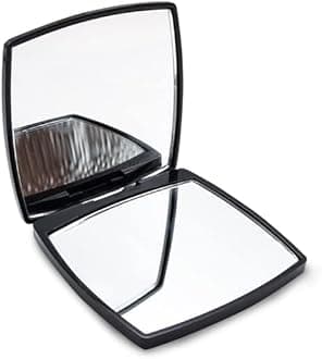 Mpowtech Magnifying Compact Cosmetic Mirror for Purse, Folding Vanity Mini Pocket Mirror,Handheld 2 x 1x Magnification Small Travel Makeup Mirror (Black-Square)
