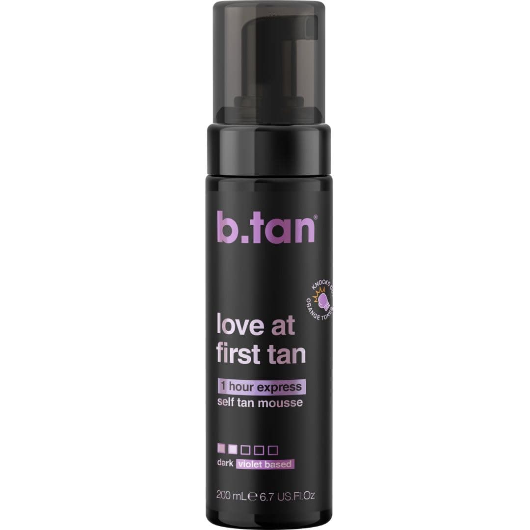 b.tan Violet Base Self Tanner Mousse | Love At First Tan - Best, 1 Hour Express Sunless Tanning Foam, Cancels Orange Tones, Dark Bronzing Glow, No Fake Tan Smell, Face & Body, 6.7 Fl Oz