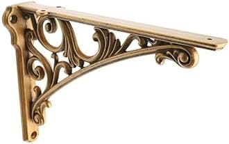 Decorative Shelf Bracket 6 inch, Antique Brass Shelf Brackets for Shelving, Heavy Duty Vintage, DIY Projects, Hardware Included, 2 Pack, 5.9x4.17x1.73 inch,Baroque Style
