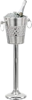 Nagina International Deep Hammered Double Walled Insulated Brushed Nickel Plated Majestic Wine and Ice Bucket with Steel Bucket Stand