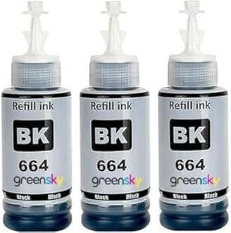 Greensky 664 Black Refill Ink for Epson L130, L360, L380, L361, L565, L210, L220, L310, L350, L355, L365, L385, L405, L455, L485 Printers (Pack of 3)