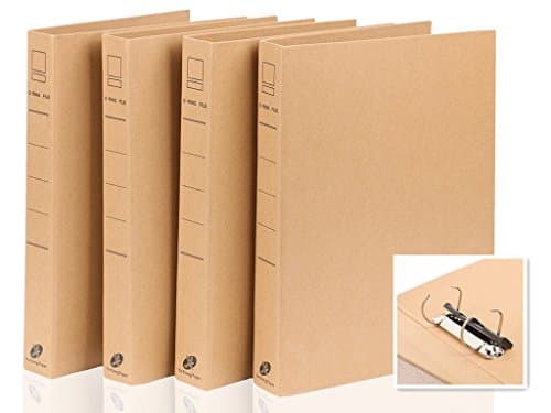 YuXiang 1'' D-Ring View Binders,2 Ring Holes,Recycled Kraft Paper File Document Folder, Brown (Pack of 4)