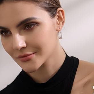 ASH'S CHOICE Hoop Earrings for Women, 925 Sterling Silver Hoop Earring mit AAA+ Zircon Diamond Rhinestones Earrings, Small Cartilage Huggies Hoop Earring Shiny Cute Twist Oval Hoop Earrings for Women