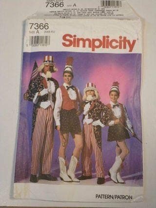 Simplicity Pattern 7366 adult Uncle Sam & Drum Majorette costume sz A (xxs-xl)