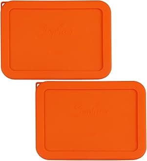 Sophico 6 Cup Rectangle Silicone Storage Cover Lids Replacement for Pyrex 7211-PC Glass Bowls, Container not Included (Orange)