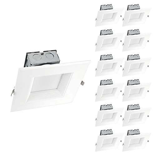 OSTWIN (12 Pack) 6 Inch Square Canless LED Recessed Light, Dimmable, Integrated Junction Box, Wafer Downlight, 15W (120W Replace), 1000 Lm, IC Rated, Wet Locations, 5000K (Daylight), ETL Listed