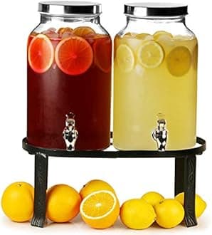 bar@drinkstuff Dual Mason Jar Drinks Dispenser with Stand 10ltr, Single