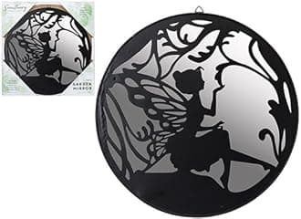 Sanctuary Fairy Garden Mirror – 30cm Round Outdoor Wall Mirror with Silhouette Design – Decorative Weather-Resistant Feature for Garden or Patio