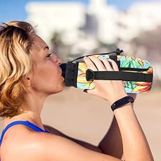 Water Bottle Sling Bag Sleeve Holder Carrier 25/32/40/64 oz ,Insulated Crossbody Water Bottle Case Cover with Strap and Pockets for Men/Women Walking Hiking Camping (40oz, Sunflower Green background)