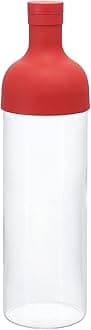 Hario Cold Brew Tea Bottle, Glass Iced Tea Maker with Removable Filter, Easy Pour Silicone Lid, Dishwasher Safe, Japanese Design, 750ml - Red