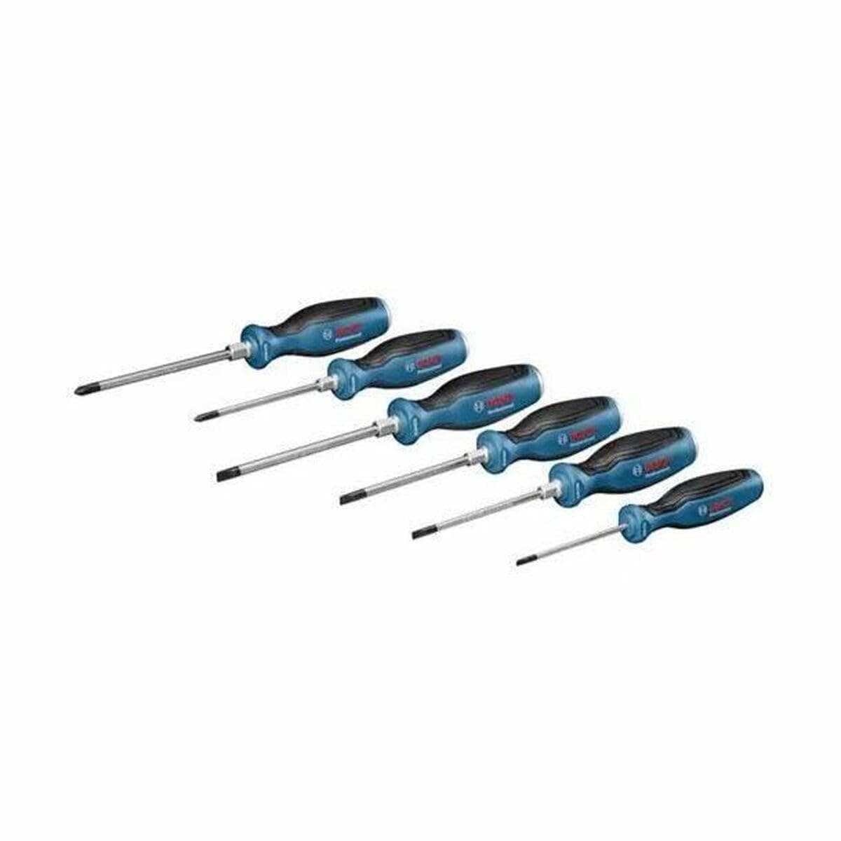 six-part screwdriver set (cross-headed and slotted screwdriver, continuous steel blade and steel cap)