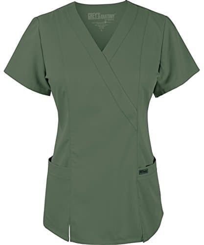 Grey's Anatomy Women's 41101 2 Pocket Mock Wrap Scrub Top- Olive- 2X-Large