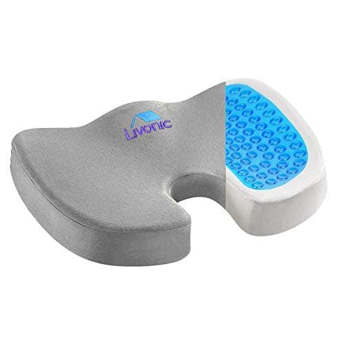 Orthopedic Coccyx Gel Seat Cushion - Relieve Sciatica, Tail Bone & Back Pain- Washable & Breathable Nonslip Bottom - Gel Memory Foam Cushion for Office Chairs, Car, Wheelchair, Planes (Gray)