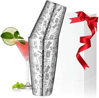 2 Piece Etching Boston Shaker Set Stainless Steel Cocktail Shaker 18oz & 28oz Martini Shaker Tin for Bartending and Home Bar Professional Bartender Kits (Silver)