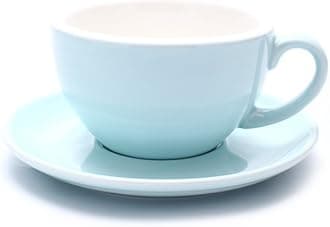Double Espresso Coffee Cup and Saucer Free Pour Coffee or Small Cappuccino, New Bone China for Coffee Shop and Barista (Glossy Light Blue, 5 oz)