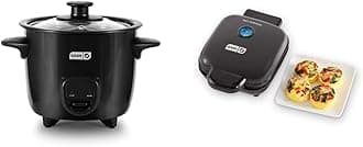 Dash DRCM200BK Mini Rice Cooker Steamer, Black & DBBM450GBBK08 Deluxe Sous Vide Style Egg Bite Maker, (1 large, 4 mini), Black