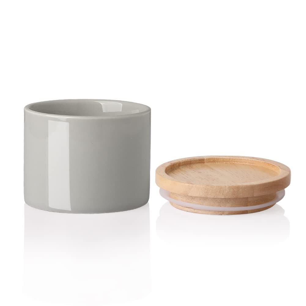 Sweejar Kitchen Canisters Ceramic Food Storage Jar, Stackable Containers with Airtight Seal Wooden Lid for Serving Ground Coffee, Tea, Sugar, Spice and More - 5 Fl Oz(Gray)