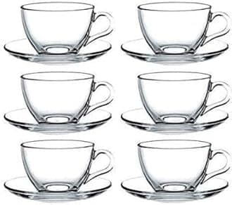 New Crystal Clear Classic Glass Tea & Coffee Cup and Saucer Set, for Espresso Cappuccino hot Chocolate Green Tea and More,150ml (6 Cups and 6 Saucers)