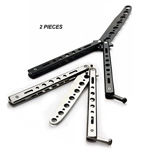 Butterfly Training Stick / Butterfly Training Tool / Blunt Butterfly Training Gadget / Dull Folding Butterfly Pocket Practice Kit ( Black / Silver)