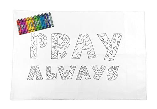 Pioneer Plus Pray Always DIY Coloring Pillowcase Kit - Includes 24 Crayons - Adult & Kid's Activity - Pillow Case
