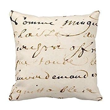 Throw Pillow Case, Vintage Tan French Letter Script Parchment Throw Pillow Case Cushion Cover Home Sofa Decorative 18 X 18 Squares