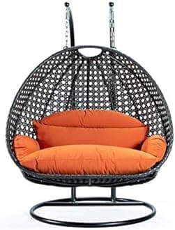 Happy Star Wrought Iron Outdoor Furniture Double Seater Beautiful Swing With Stand (Black Swing With Orange Cushion) - Rattan, 2.08 Meters , 1.3 meters , 0.03 cm