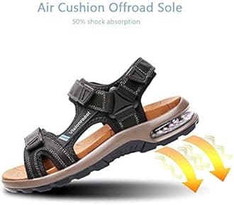 visionreast Mens Leather Sandals Open Toe Outdoor Hiking Sandals Air Cushion Sport Sandals Waterproof Beach Sandals