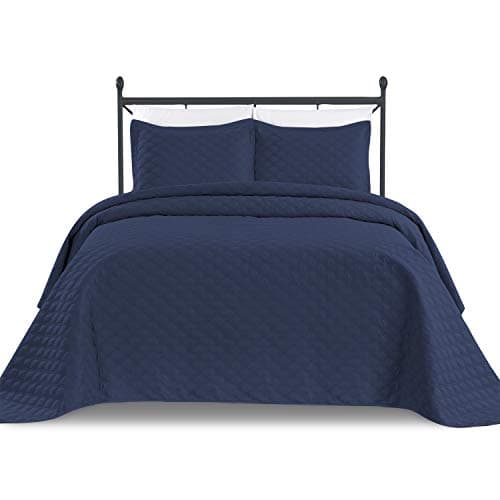 Basic Choice 3-Piece Oversized Quilted Bedspread Coverlet Set - Navy Blue, King / California King