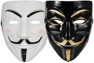 Haven's treasure Plastic Fawkes Mask, Anonymous VIP Edition Face-Mask, Cosplay, Protest, V for Vendetta Hacker Face Mask, Black & White