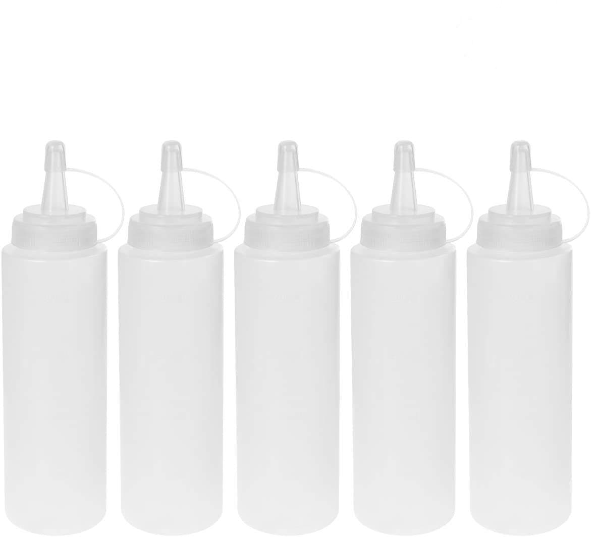 MixColours 5 Pack Plastic Squeeze Bottles with Caps,8 Oz,Best Dispensers for Home & Restaurant Ketchup, Mustard, Mayo, Dressings, Olive Oil, BBQ Sauce- BPA Free