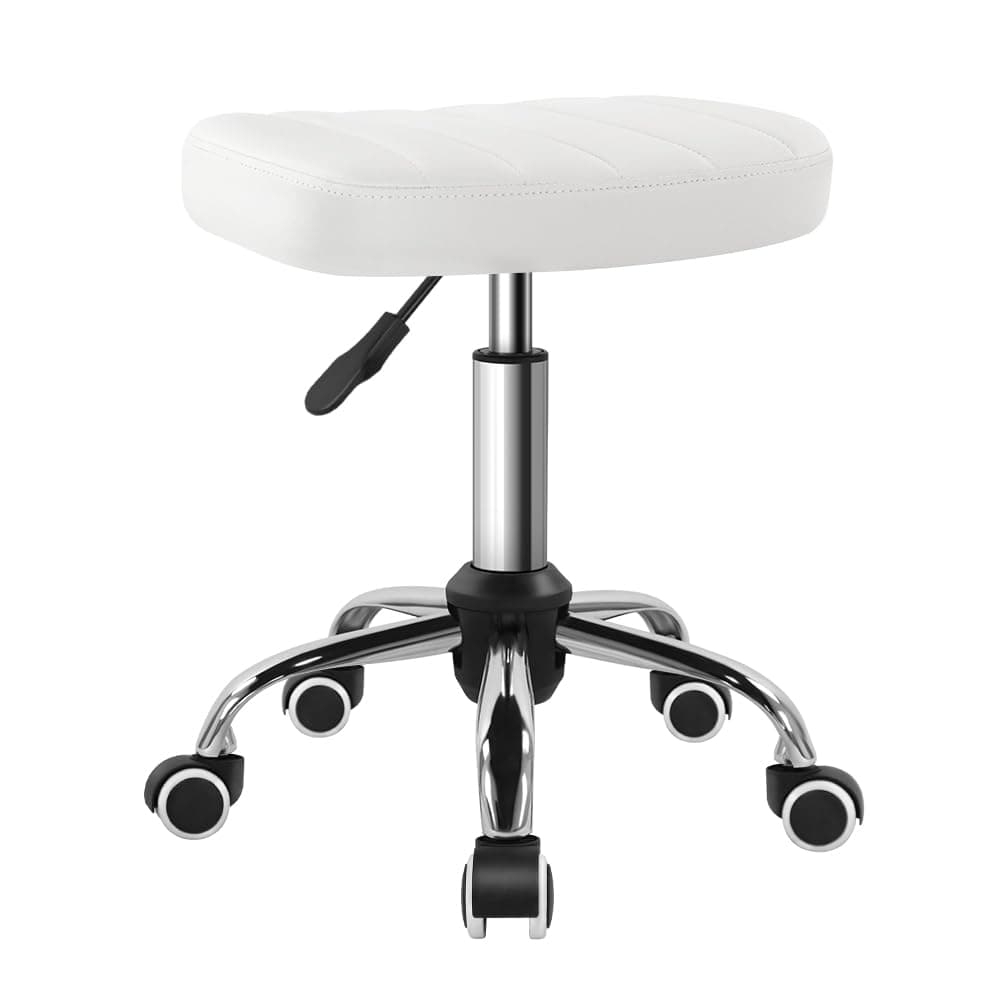 White Minimalist Square Swivel Stool with Wheel for Work SPA Shop Massage Height-Adjustable and Cost-Effective Rolling Stool Chair