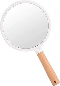 Wooden Handheld Beauty Makeup Mirror Set of 1 - Round 10.5 inch & Square 12 Inch - Hand Mirror, Salon Mirror, Dressing(Round Mirror)
